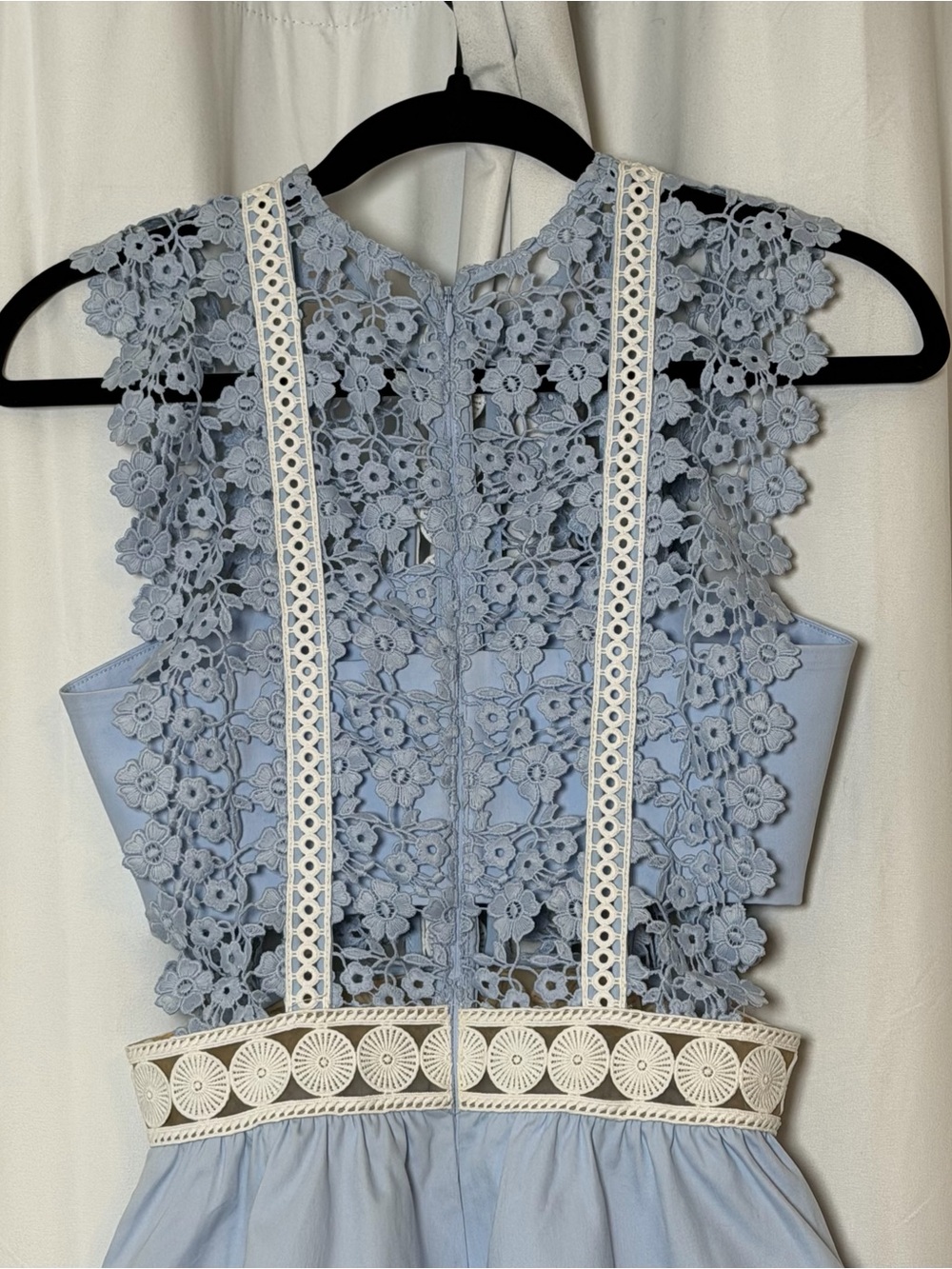 Self-Portrait Floral Vine Mini Dress Blue Guipure Lace Pockets Size US 2 - Picture 14 of 16